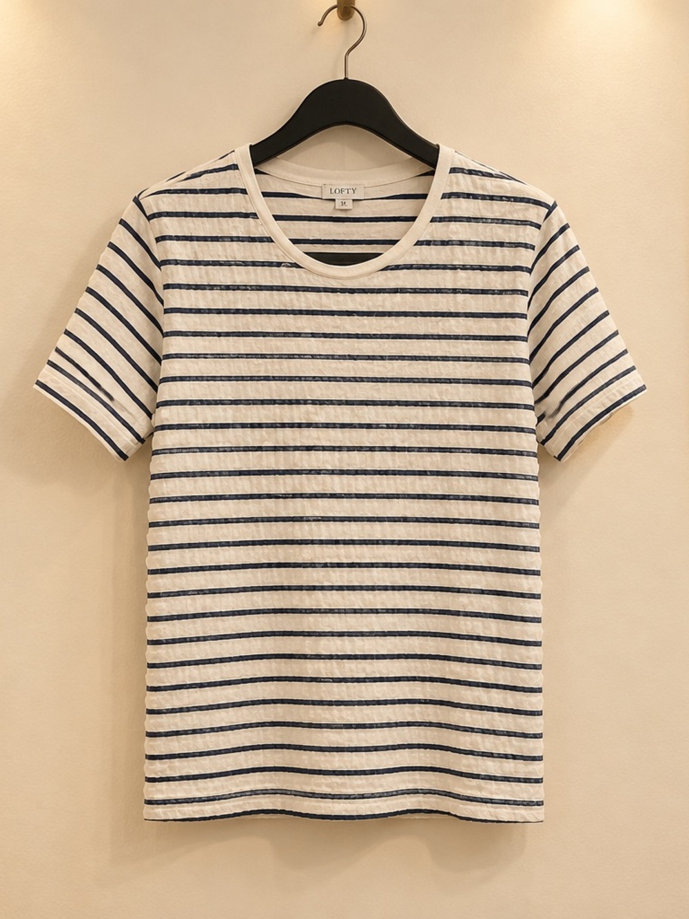 J. Crew White and Navy Striped Short Sleeve Crew Tee